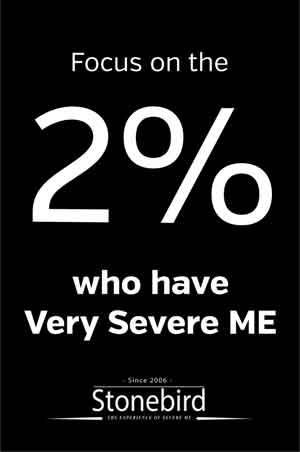 a poster saying focus on the 2% who have Very Severe ME