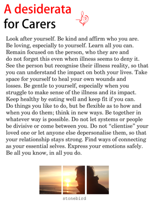 a poster saying A desiderata for Carers