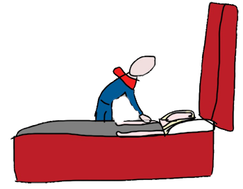 a drawing of someone caring for another in bed.