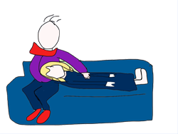a drawing of a carer comforting a person with severe ME.