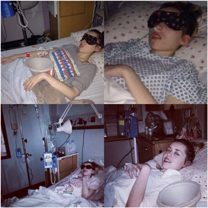 photos of Merryn in a hospital bed
